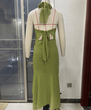 Backless Ruffled Solid Midi Dress