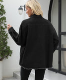 Collarless Long Sleeve Women's Coat in Solid Colors