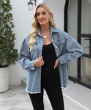 Collarless Long Sleeve Women's Coat in Solid Colors
