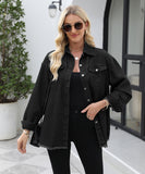 Collarless Long Sleeve Women's Coat in Solid Colors