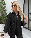 Collarless Long Sleeve Women's Coat in Solid Colors