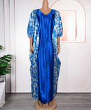 Plus Size Middle Eastern Style Long Robe Color-Block Printed Dress With Elegant Draping