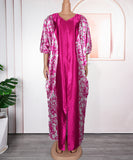 Plus Size Middle Eastern Style Long Robe Color-Block Printed Dress With Elegant Draping