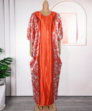 Plus Size Middle Eastern Style Long Robe Color-Block Printed Dress With Elegant Draping