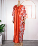 Plus Size Middle Eastern Style Long Robe Color-Block Printed Dress With Elegant Draping