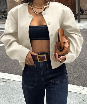 Solid Color Blazer for Women Long Sleeve Nylon Blend Chic