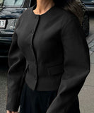 Solid Color Blazer for Women Long Sleeve Nylon Blend Chic