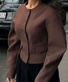 Solid Color Blazer for Women Long Sleeve Nylon Blend Chic