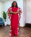 Plus Size Middle Eastern Style Long Robe Color-Block Printed Dress With Elegant Draping