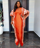 Plus Size Middle Eastern Style Long Robe Color-Block Printed Dress With Elegant Draping