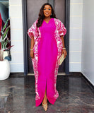 Plus Size Middle Eastern Style Long Robe Color-Block Printed Dress With Elegant Draping