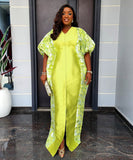 Plus Size Middle Eastern Style Long Robe Color-Block Printed Dress With Elegant Draping