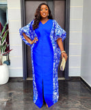 Plus Size Middle Eastern Style Long Robe Color-Block Printed Dress With Elegant Draping