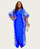 Plus Size Middle Eastern Style Long Robe Color-Block Printed Dress With Elegant Draping