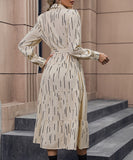 Lapel Long Sleeve Printed Button-Up Dress