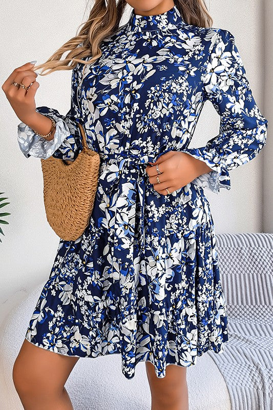 Elegant Peplum Dress with Stand-Up Collar and Tailored Waist