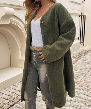 Chic Cardigan-Style Trench Coat with Pocket Details