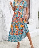 Casual Printed Vacation Dress in Green and Navy for Summer Fun