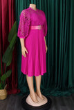 Elegant Plus-Size Floral Lace Hollow Pleated Dress for Special Occasions