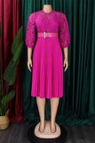 Elegant Plus-Size Floral Lace Hollow Pleated Dress for Special Occasions