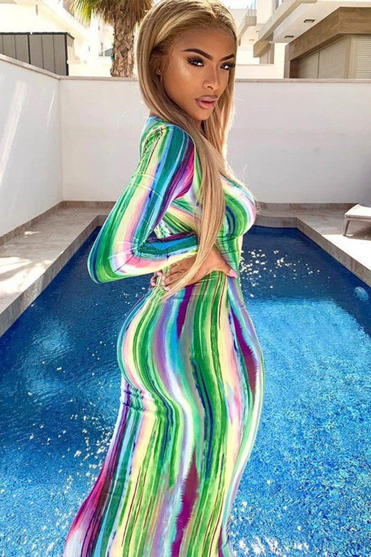 Vibrant Tie-Dye Long Sleeve Dress for Bold Fashionistas