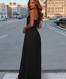 Backless Waist Cinching Halter Neck Maxi Dress With Slit