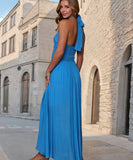 Backless Waist Cinching Halter Neck Maxi Dress With Slit