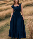 Ruffled Edge Off The Shoulder Dress In Solid Color Now