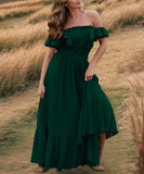 Ruffled Edge Off The Shoulder Dress In Solid Color Now