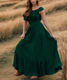 Ruffled Edge Off The Shoulder Dress In Solid Color Now