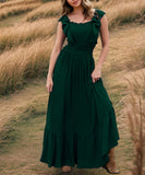 Ruffled Edge Off The Shoulder Dress In Solid Color Now