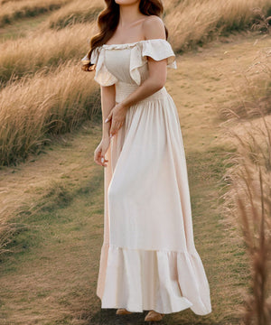 Ruffled Edge Off The Shoulder Dress In Solid Color Now