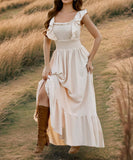 Ruffled Edge Off The Shoulder Dress In Solid Color Now