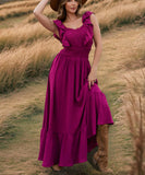 Ruffled Edge Off The Shoulder Dress In Solid Color Now
