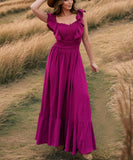 Ruffled Edge Off The Shoulder Dress In Solid Color Now