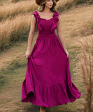 Ruffled Edge Off The Shoulder Dress In Solid Color Now