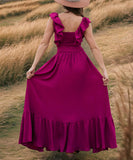 Ruffled Edge Off The Shoulder Dress In Solid Color Now