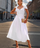 V Neck Belted A Line Skirt Polyester In Yellow Blue White