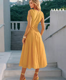 V Neck Belted A Line Skirt Polyester In Yellow Blue White