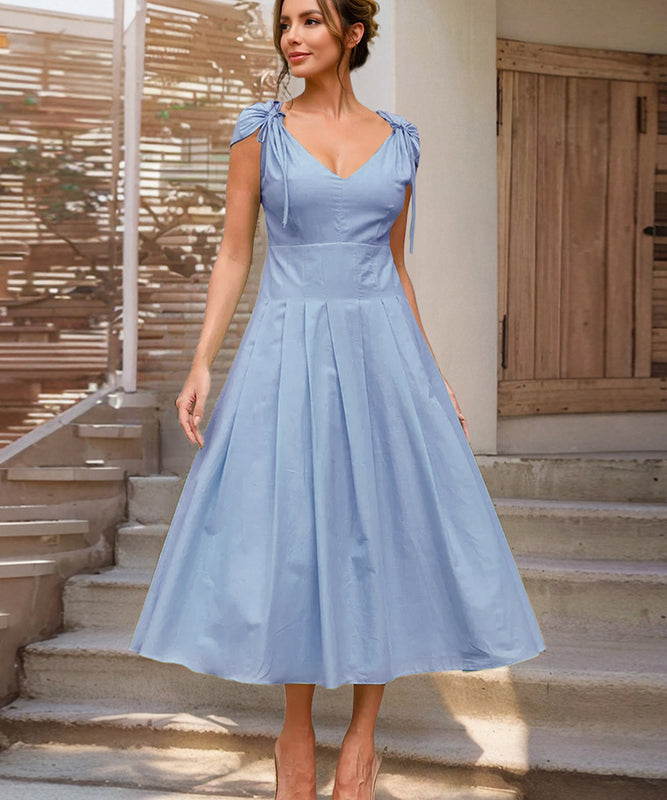 V Neck Belted A Line Skirt Polyester In Yellow Blue White