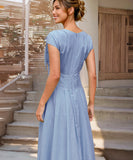 V Neck Belted A Line Skirt Polyester In Yellow Blue White