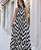 V Neck Sleeveless Wave Pattern Printed Dress Purple Black