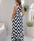 V Neck Sleeveless Wave Pattern Printed Dress Purple Black