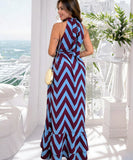 V Neck Sleeveless Wave Pattern Printed Dress Purple Black