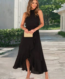 Ruffled Hem A Line Skirt With Irregular Straps Polyester