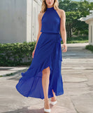 Ruffled Hem A Line Skirt With Irregular Straps Polyester