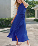 Ruffled Hem A Line Skirt With Irregular Straps Polyester