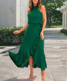 Ruffled Hem A Line Skirt With Irregular Straps Polyester