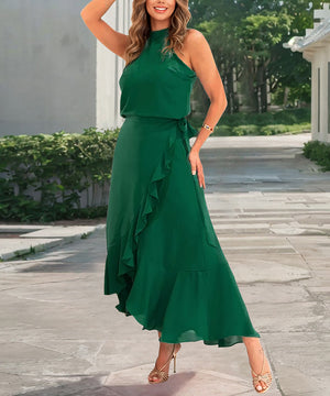 Ruffled Hem A Line Skirt With Irregular Straps Polyester