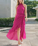 Ruffled Hem A Line Skirt With Irregular Straps Polyester